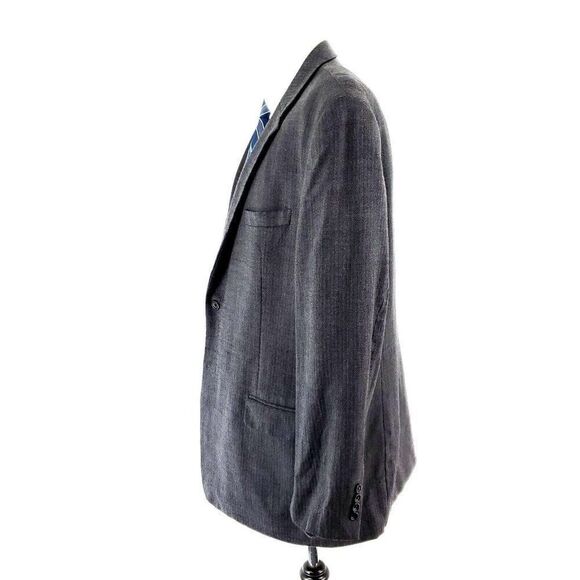 Joseph Feiss Gold Heavy Wool 2 Button Sport Coat 46L Gray Herringbone - Picture 4 of 10